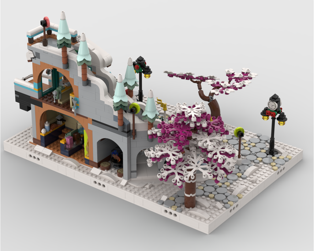 Winter Village - Display For Set 41756 - Holiday Ski Slope And Café