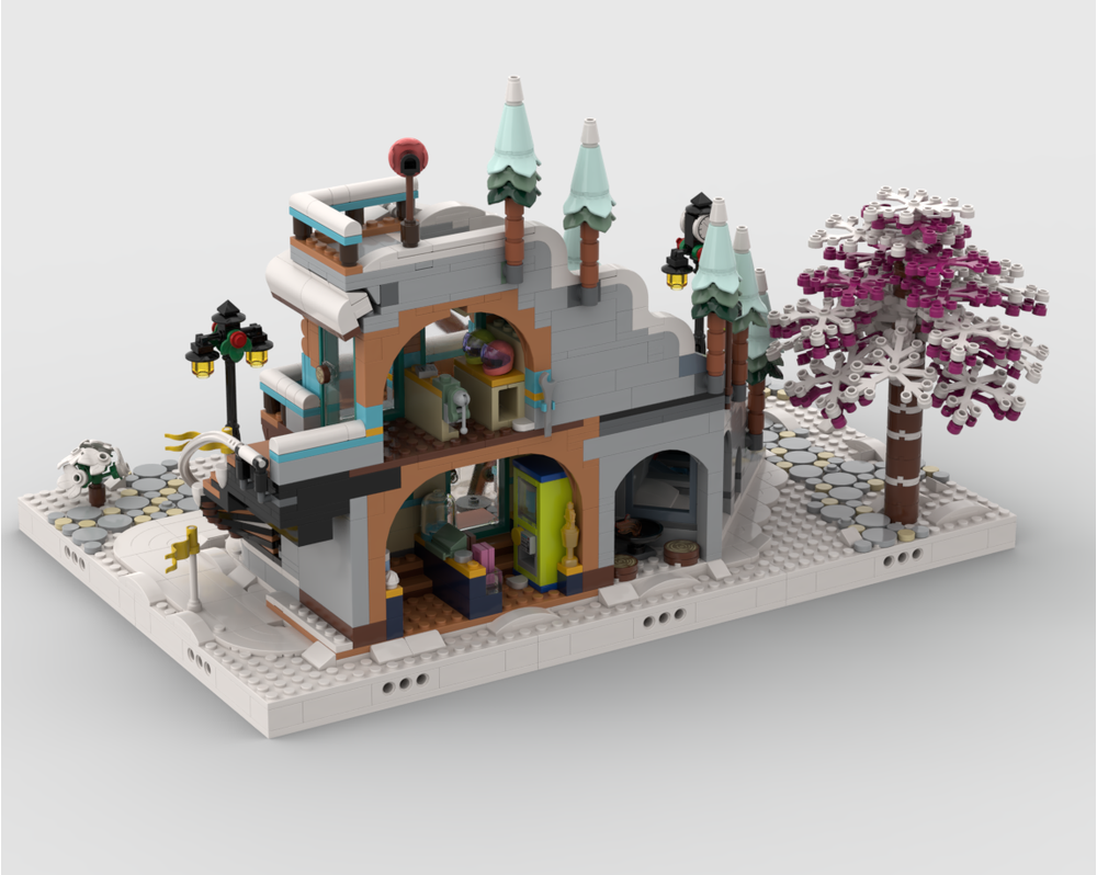 Winter Village - Display For Set 41756 - Holiday Ski Slope And Café