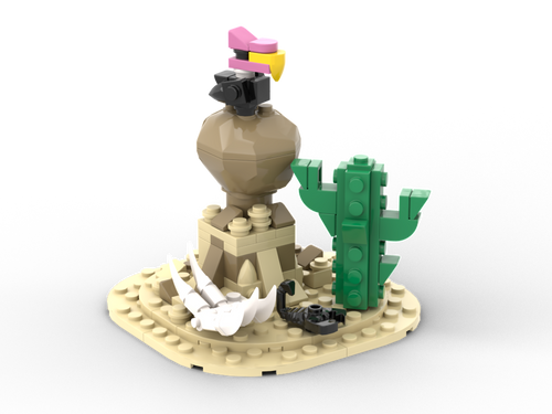 Vulture And Cactus In The Desert