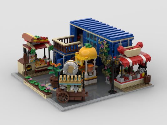 MOC-143993-1: Modular Urban Food Area + 3 Stand + 1 Cart