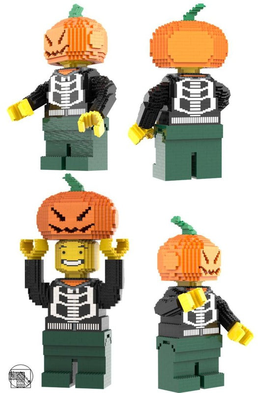 MOC-135898-1: Maxi Figure Little Boy, Skeleton Black Hoodie, Dark Green Legs And Pumpkin Headgear