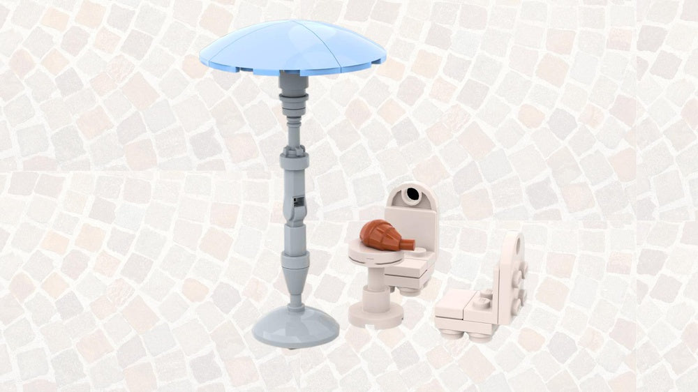 Umbrella, Table, And Chairs