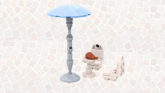 MOC-174861-1: Umbrella, Table, And Chairs