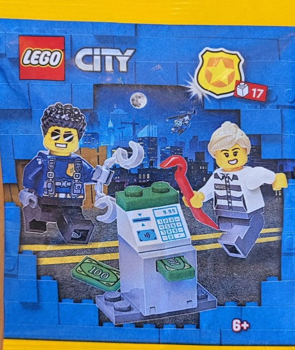 Policeman and Crook with ATM paper bag